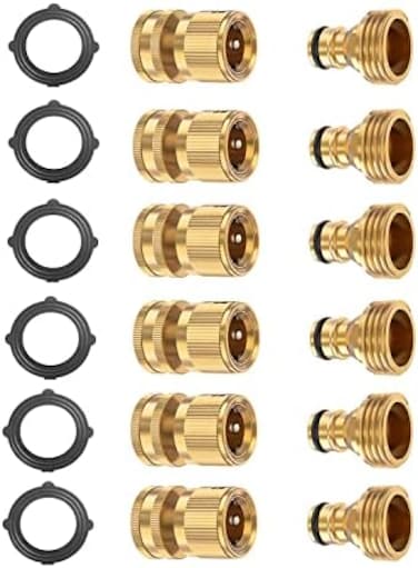BoArt Garden Hose Quick Connector Set, Solid Brass 3/4 Inch Water Fitings Thread Easy Connect No-Leak Male Female.