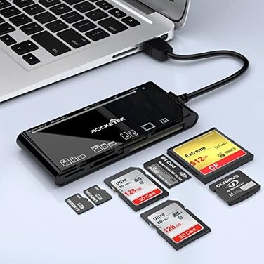 Rocketek USB3. 0 Multi-Card Reader, SD/TF/CF/Micro SD/XD/MS 7 in 1 Fast 5Gbps Memory Card Reader/Writer/Hub for SD SDXC SDHC CF CFI TF Micro SD Micro SDXC Micro SDHC MS MMC UHS-I Cards,for Windows/Lin