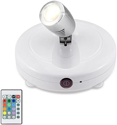 أضواء LUXXWAY LED سبوت الداخلية، ضوء صورة مميز يعمل بالبطارية، ضوء سبوت متغير بـ 12 لونًا، ضوء علوي قابل للتعتيم، ضوء لاصق للرسم الفني ولوحة رمي السهام (أبيض).