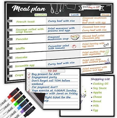 JJPRO Magnetic Meal Planning Whiteboard - 14. 5x11" Weekly Menu Board for Fridge - 7. 5&ldquo;x5. 5" Notes - 7. 5"x5. 5" Whiteboard for Kitchen Refrigerator - 6 Colors whiteboard Markers Included.