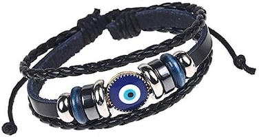 Picano Multi-Layer Evil Eye Leather Bracelet for Men Ethnic Wristband Weave Leather Bangle Bracelet Protection Jewelry &acirc;&euro;&brvbar; (black.