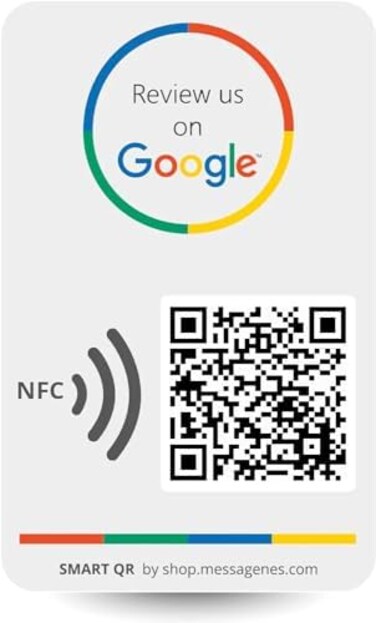 MESSAGENES 1 x Google Reviews Us Sticker for BusinessSmart QR &ndash; NFC1 Click FeedbackEasy ReviewsModify Link Whenever You WantPremium StickersSocial Mediafor Decorative Wall Window Decal.