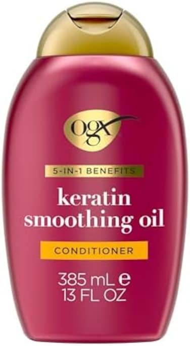 OGX Frizz-FreeKeratin Smoothing Oil Conditioner, 5 in 1, for Frizzy Hair, Shiny Hair, RED, 385 ml.