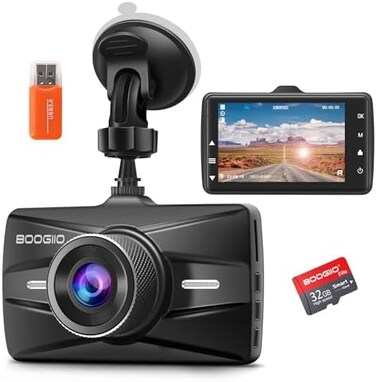 BOOGIIO Dash Cam Front with 32G SD Card, 1080P FHD Car Driving Recorder 3'' IPS Screen 170Wide Angle Dashboard Camera Aluminum Alloy Case, WDR G-Sensor Parking Monitor Loop Recording Motion Detection.