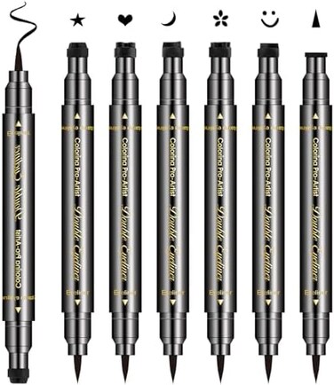 Erinde 6PCS Double-headed Liquid Eyeliner Stamp Pen Set, Black Eyeliner Pencil Eye Liner Stencil, Winged Eyeliner Tattoo Tool, Star Moon Heart Eyeliner Stamp Eye Face Makeup for Women.