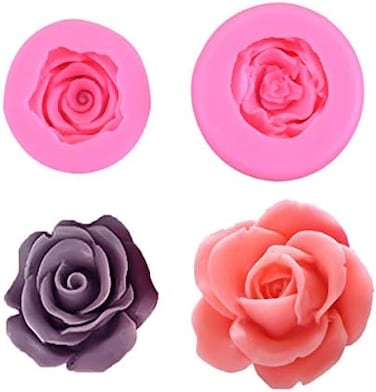 OBTANIM 2 Pcs Bloom 3D Rose Flower Fondant Silicone Molds for Chocolate Cake Soap Candy Pastry Dessert.