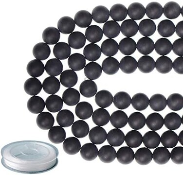 LPBeads 6mm Natural Matte Black Onyx Round Gemstone Frosted Stone Beads 120Pcs Bulk Loose Beads for Jewelry Making Bracelet with Stretch Beading Cord.