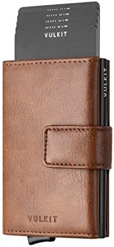 VULKIT Credit Card Holder RFID Blocking Pop Up Leather Slim Mens Women Wallet with Banknote PocketsMagnetic Closure.
