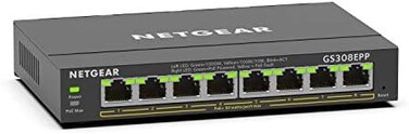 NETGEAR 8 Port Gigabit Ethernet Smart Managed Plus PoE Switch (GS308EPP- with 8 x PoE@ 123W, Desktop/Wall mount.