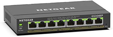 NETGEAR 8 Port Gigabit Ethernet Smart Managed Plus PoE Switch (GS308EP- with 8 x PoE@ 62W, Desktop/Wall mount.