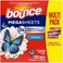 مناديل تجفيف الأقمشة Bounce WrinkleGuard Mega Fabric Softener، مقاومة للتجاعيد برائحة منعشة خارجية، 130 منديل.