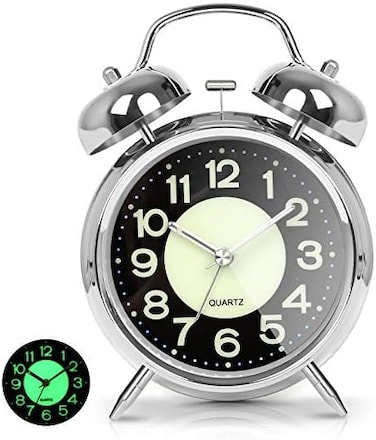 AYRELY Super Loud Alarm Clock for Heavy Sleepers Adults,Twin Bell Retro 4 Inch Silent Non-Ticking Quartz with Backlight, Luminous dial, Alarm Clocks for Bedrooms Bedside (Silver.