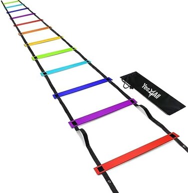 Yes4All Ultimate Agility Ladder Speed Training Equipment - 8, 12, 20 Rungs with Multi Colors - Speed Ladder for Kids and Adults - Included Carry Bag.