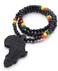 COLORFUL BLING Multicolor 8MM Wooden Bead Chain African Hip-hop Africa Map Pendant Necklace for Men Boys Natural Wood Jewelry.