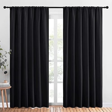 NICETOWN Halloween Black Blackout Curtain Blinds - Solid Thermal Insulated Window Treatment Blackout Drapes for Bedroom (2 Panels, 70 inches Wide by 84 inches Long.