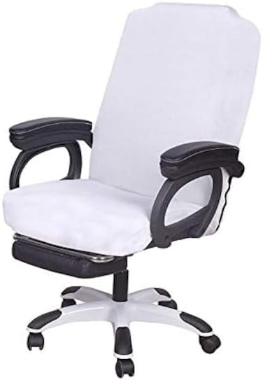 SARAFLORA Office Chair Cover- Large, White- Removable Computer Chair Cover for Office Chair with Zipper for Universal Rotating Chair Desk Chair Cover High Back Chair Seat Washable Protector for Pets.