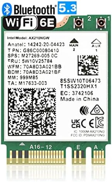 OKN WiFi 6E AX210 NGW Wireless Card M. 2 2230/NGFF WiFi 6E Laptop Module with Bluetooth 5. 3, 5400Mbps Tri-Band AX210 WiFi Chip Adapter, MU-MIMO, Ultra-Low Latency, Supports Windows 11/10 (64bit.