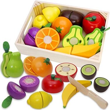 Airlab Wooden Play Food for Kids Kitchen Cutting Fruits Toys for Toddlers Pretend Vegetables Gift for Boys Girls Educational Toys.