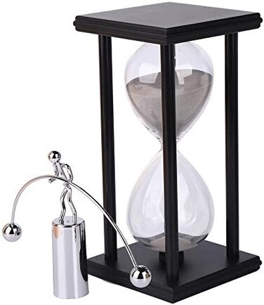 Budgetizer Decorative Sand Timer Clock Hourglass &ndash;with Balance Physics Motion Desk Toy Sculpture &ndash;(Light Gray60 Minute Productivity Hour Glass Sand Clock Timers for Office, Home Kitchen Desk Decor Pom