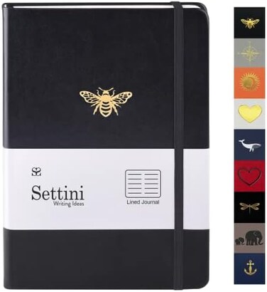 SETTINI Journals for Writing - Black Bee Journal - Writing Journal for Women or Men - Bee Notebook - Faux Leather, Elastic, Bookmark, Lay Flat - Great Gift For Women or Men.