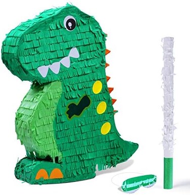 BIRCHIO Dinosaur Pinata Bundle with a Blindfold and Bat (17x13x4 Inches, Perfect for Birthday Parties, Animal Theme Parties, Decorations.