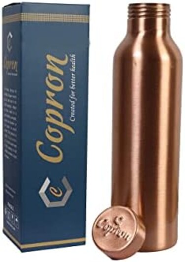 COPRON Pure Copper Water BottleCopper Vessel for Outdoor, Yoga, Sports Water Bottle with Health BenefitsHandcrafted : SeamlessLeak-Proof Copper Bottle with Lid(900ml/ 30 fl oz.