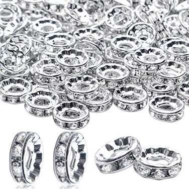 BronaGrand Rhinestone Spacer Beads,100Pcs Crystal Rhinestone Spacer Beads Large Hole European Beads Metal Beads Supplies for DIY Bracelet Necklace Jewelry Making.