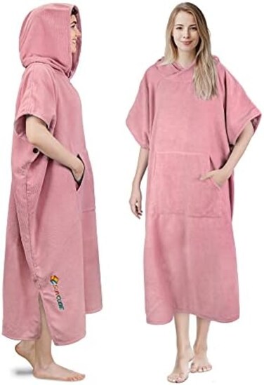 SUN CUBE Surf Poncho Changing Robe with HoodThick Quick Dry Microfiber Wetsuit Changing Towel for Surfing Beach Swim Outdoor Sports - Pink.