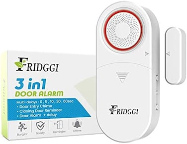 FRIDGGI 3-in-1 Alarm - Door Alarm with Delay for Freezer, Home, Office, 0/5/10/30/60 Seconds, 2/5 Minutes, Close Door Reminder, 80 to 120 dB, Time Delay Door Chime when left open, No More Door Ajar. (