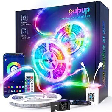 شريط إضاءة LED من GUPUP بطول 50 قدمًا، أضواء LED بتقنية البلوتوث لغرفة النوم، شريط إضاءة متغير الألوان مع مزامنة الموسيقى، وحدة تحكم بالهاتف وجهاز تحكم عن بعد بالأشعة تحت الحمراء (APPRemoteMic).