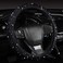 Car Auto Women Fashion Black Velvet Bling Steering Wheel Cover with Black Diamonds, 15 inch Standard Glitter Rhinestone Wheel Cover Sparkling, Full Covered.