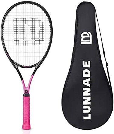 LUNNADE Adults Tennis Racket 27 Inch, Shockproof Carbon Fiber Tennis Racquet Light-Weight, Pre-Strung and Regrip, Suitable for Beginners to Intermediate Players.