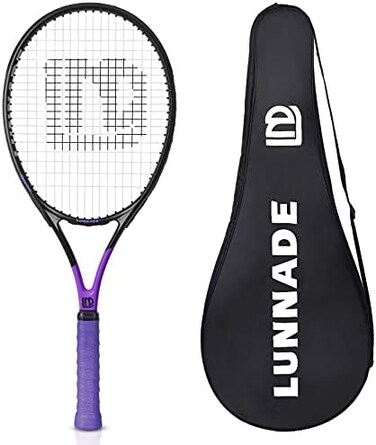LUNNADE Adults Tennis Racket 27 Inch, Shockproof Carbon Fiber Tennis Racquet Light-Weight, Pre-Strung and Regrip, Suitable for Beginners to Intermediate Players.