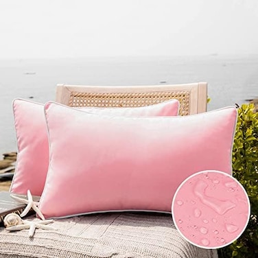 Phantoscope Pack of 2 Outdoor Waterproof Solid Throw Decorative Pillow Cover Decorative Square Outdoor Pillows Cushion Case Patio Pillows for Couch Tent Sunbrella, Pink 12x20 inches 30x50 cm.