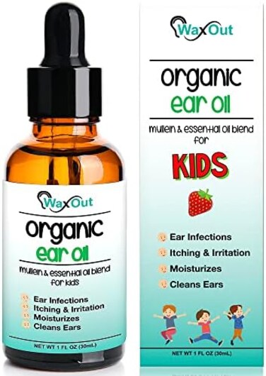 WaxOut Natural Mullein Ear Wax Removal OilCleaner with Strawberry for KidsPainEarache DropsEarwax Softener, MoisturizerAllergy SoothingTinnitus, Itching, Ringing, InfectionsClogged Ears.