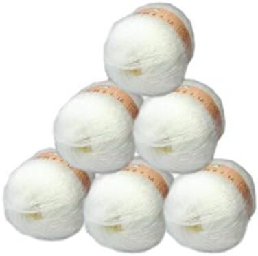 Truevalue 6 Balls Angora Mohair Wool Yarn Soft Baby Mohair Cashmere Hand Crochet Yarn for Knitting DIY Scarf Sweater Thread Yarn 300g (White.