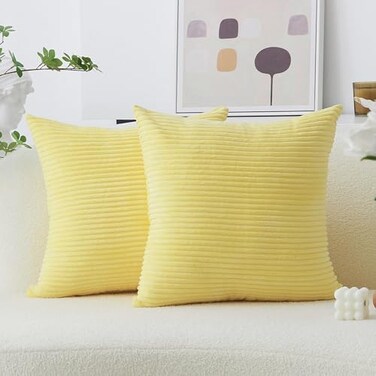 Home Brilliant Yellow Pillow Covers Striped Velvet Corduroy 2 Pack Decorative Throw Pillow Covers for Couch Sofa Bed Winter Decor, 18x18 inch, Sundress.