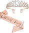 BRT Bearingshui 13th Birthday Sash and Crown for Girls, Rose Gold Official Teenager Sash and Tiara for Girls, 13th Birthday Gifts for Happy 13th Birthday Party Favor Supplies.