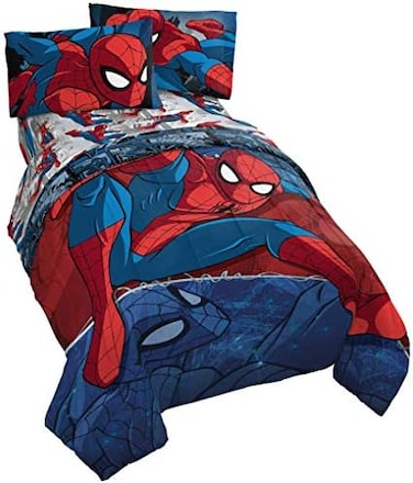 Jay Franco Marvel Spiderman Burst 5 Piece Full Bed Set - Includes Reversible ComforterSheet Set - Bedding - Super Soft Fade Resistant Microfiber (Official Marvel Product.