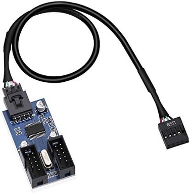 ELECTOP 9 Pin 2 in 1 Internal USB Splitter Cable, 9 pin USB Header Male 1 to 2 Female Extension Connector Adapter, USB 2. 0 HUB Connector Port Multiplier PWM Fan Splitter Cable (30cm/0. 98ft.