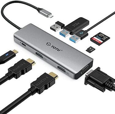 TOTU Docking Station, USB C Hub, 9 in 1 Triple Display Docking Station with Collage Display Mode, Dual 4K HDMI, VGA, 100W PD, 3 USB 3. 0 and TF/SD Card Reader for MacBook Pro Air and Type-C Laptops.