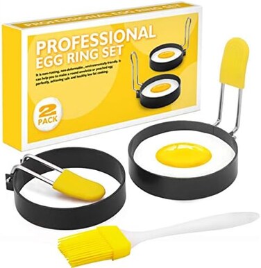 LTWQLing Egg Ring for Frying Eggs and English Muffin - Round Egg Shaper Mold with Anti-scald Handle - Stainless Steel Non-stick Egg Cooker Ring - 2 Pack.