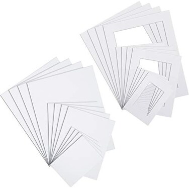 مجموعة Jetec White Picture Mat، تتضمن إطار صور مقاوم للأحماض مقطوع مسبقًا ولوحة قطع مشطوفة أساسية للصور الفنية، 5 × 7، 8 × 10، 11 × 14 بوصة (12 مجموعة).
