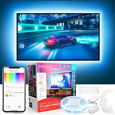 Sengled Smart TV LED Backlights for 45-75 inch TVs, 8 PCS Segmented Strip Lights, Work with Alexa Google Home, Music Sync Wi-Fi RGB Ambient Lighting, Grouping, Adjustable Length, 25,000 Hours.