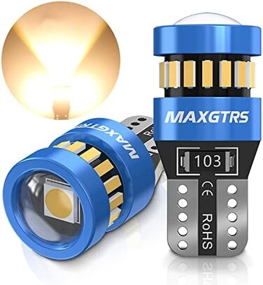 MAXGTRS 194 LED Light Bulb 4300k Warm Wihte 168 2825 W5W T10 Wedge 18-SMD 3014 Chipsets LED Replacement Bulbs with Condenser Lens for Car Dome Map Door Courtesy License Plate Lights, Pack of 2.