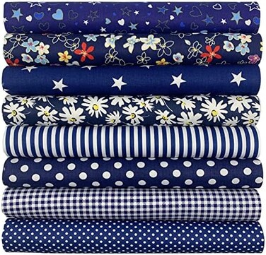 aufodara Pack of 8 Cotton Fabric Sold by the Metre Fabric Package 50 x 50 cm Fabric for Sewing, Patchwork for Quilting DIY Crafts Squares Cotton Cloth (Dark Blue.