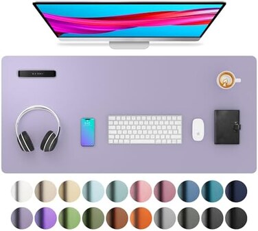 Aothia Leather Desk Pad Protector,Mouse Pad,Office Desk Mat, Non-Slip PU Leather Desk Blotter,Laptop Desk Pad,Waterproof Desk Writing Pad for Office and Home (23. 6" x 13. 7", Lavender.
