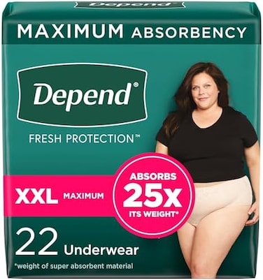 Depend FIT-Flex Incontinence Underwear for Women, Disposable, Maximum Absorbency, XXL, Blush, 22 Count.