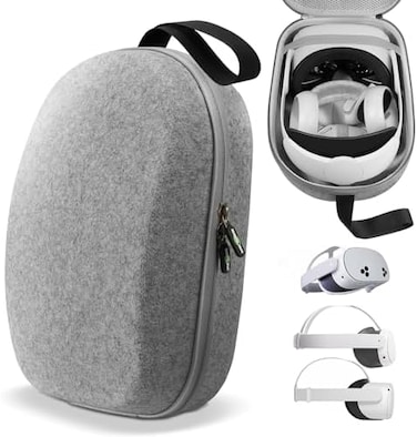 sarlar Hard Carrying Case Compatible with Oculus Meta Quest 2 /Quest 3/Vision Pro, Lightweight and Fixed Protection for VR Headset Controller and Official Head Strap Accessories, Travel and Storage.