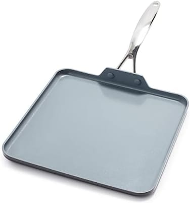 مقلاة شواء GreenPan Valencia Pro المصنوعة من السيراميك الصحي المؤكسد الصلب غير اللاصق مقاس 11 بوصة، خالية من PFAS، مناسبة للطهي بالحث، آمنة للاستخدام في غسالة الأطباق، آمنة للاستخدام في الفرن، لون رما